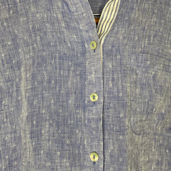 Chico’s No Iron Fresh Chic Linen Button Up Shirt Size 1 Blue Coastal Sailor Chic - Picture 6 of 7